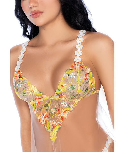 Sunlit Bliss Mesh and Lace Babydoll w/Thong 2 pc Set - Yellow S/M | Shop Lowest Prices at fonlove.shop
