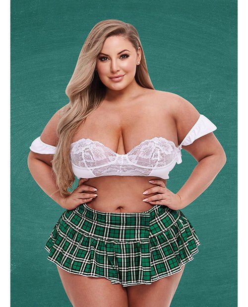 Teacher's Pet Schoolgirl Bustier & Skirt Green/White QN | Shop Lowest Prices at fonlove.shop