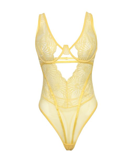 Tiana Scallop Lace & Mesh Underwire Teddy - Pale Banana S/M | Shop Lowest Prices at fonlove.shop