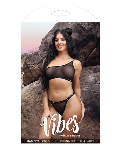 Vibes Bad Bitch One Shoulder Bling Bralette & Panty Black | Shop Lowest Prices at fonlove.shop