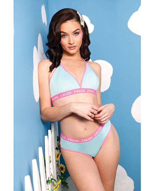Vibes Fresh Halter Bralette & Booty Short Light Blue M/L | Shop Lowest Prices at fonlove.shop