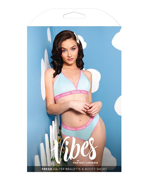Vibes Fresh Halter Bralette & Booty Short Light Blue M/L | Shop Lowest Prices at fonlove.shop