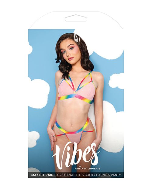 Vibes Make it Rain Caged Bralette & Panty w/Booty Rainbow L/XL | Shop Lowest Prices at fonlove.shop