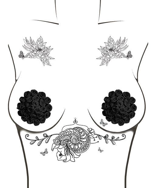 Burlesque Nightfall Roses Reusable Silicone Nipztix - Black O/s | Shop Lowest Prices at fonlove.shop
