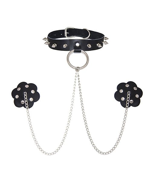 Burlesque Slave 4 U Chain Neck Choker Leather Reusable Silicone Nipztix - Black O/s | Shop Lowest Prices at fonlove.shop