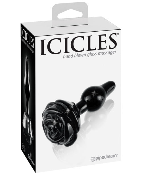 Icicles No. 77 Hand Blown Glass Rose Butt Plug - Black | Shop Lowest Prices at fonlove.shop