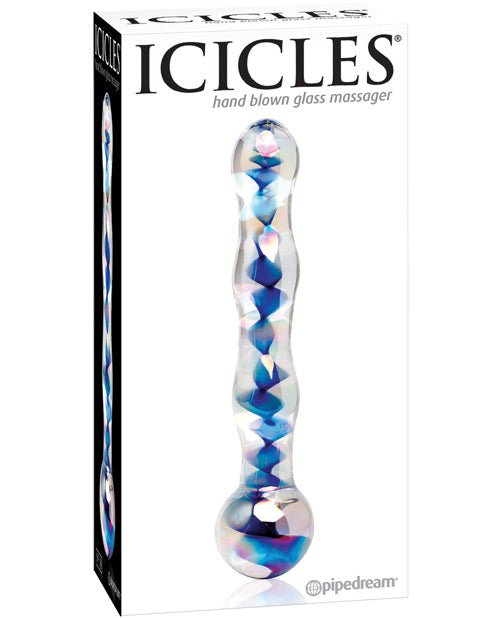 Icicles No. 8 Hand Blown Glass Massager - Clear W/inside Blue Swirls | Shop Lowest Prices at fonlove.shop
