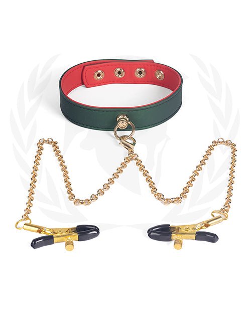 Spartacus Pu Collar W/nipple Clamps - Green | Shop Lowest Prices at fonlove.shop