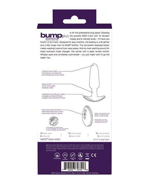 Vedo Bump Plus Rechareable Remote Control Anal Vibe - Deep Purple | Shop Lowest Prices at fonlove.shop
